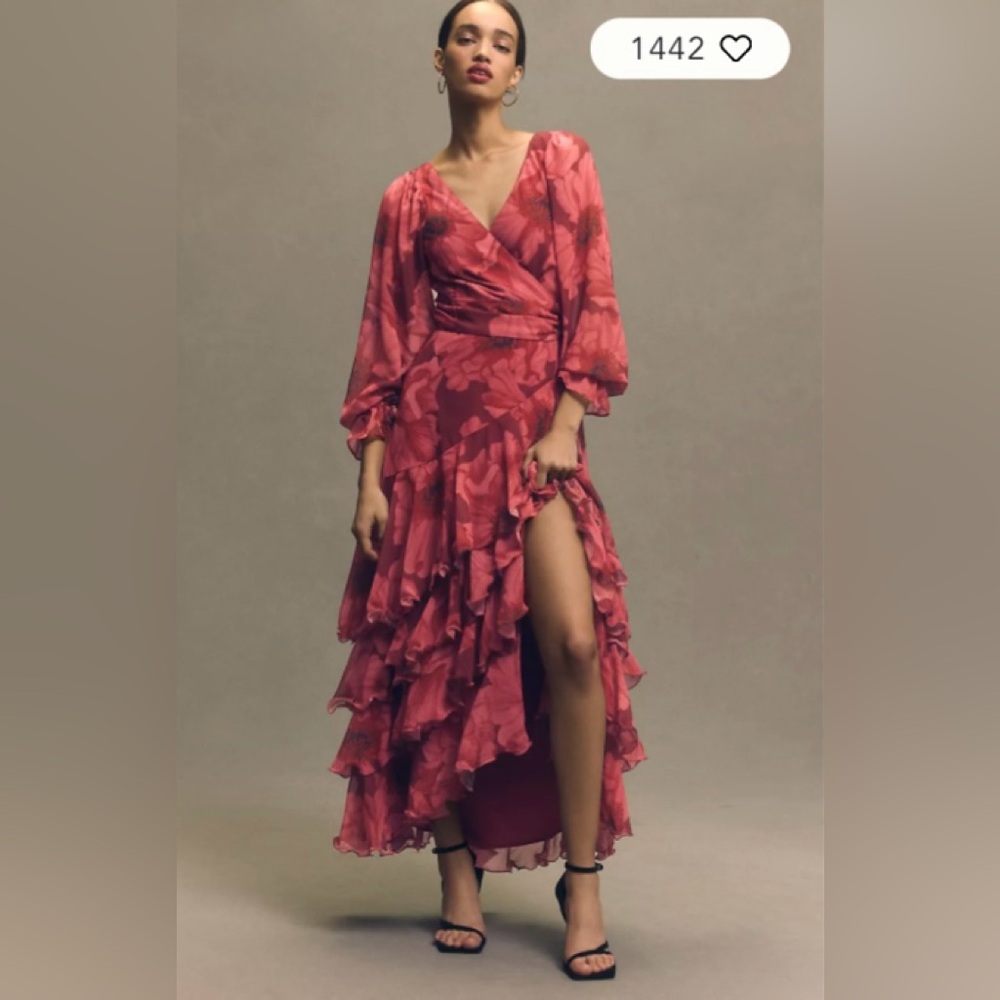 Wedding guest - Anthropologie Hutch Kya Long SleeveV-Neck Tiered Wrap Maxi.